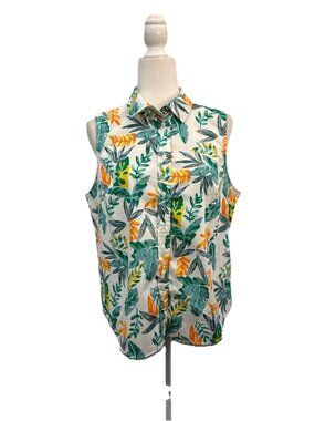 J Crew Sleeveless Pineapple Cotton Poplin Shirt Signature Fit Size Large NWT